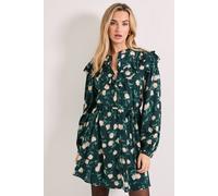 Dorothy Perkins Women's Daisy Frill Yoke Belted Mini Shirt Dress in Black | Size: 8 Dorothy Perkins Black 8