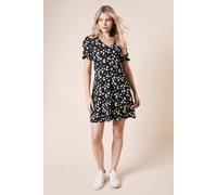 Dorothy Perkins Daisy V Neck Short Sleeve Mini Jersey Dress, 10, Black