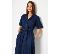 Dorothy Perkins Denim Belted Button Through Midi Dress In Dark Wash dark wash