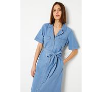 Dorothy Perkins Denim Belted Button Through Midi Dress In Mid Wash mid wash