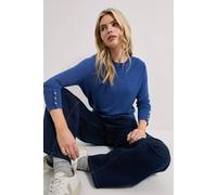 Dorothy Perkins Denim Blue Crew Neck Button Cuff Jumper In Denim-Blue denim-blue S