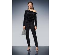 Dorothy Perkins Diamante Velvet Bardot Long Sleeve Top In Black black