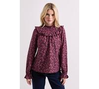 Dorothy Perkins Ditsy Ruffle Neck Printed Long Sleeve Blouse In Purple purple 10