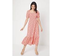 Dorothy Perkins Ditsy Shirred Bodice Tiered Hem Jersey Midi Dress In Pink pink