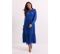 Dorothy Perkins Dobby Chiffon Tiered Blouson Sleeve Midaxi Dress In Blue blue 10