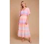 Dorothy Perkins Dp Luxe Angel Sleeve Tiered Hem Printed Maxi Dress multi