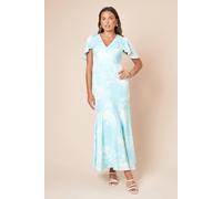 Womens DP Luxe Angel Sleeve V Neck Maxi Dress Blue 18