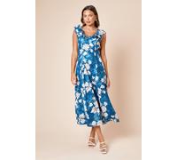 Dorothy Perkins Dp Luxe Blue Floral Printed Jacquard Chiffon Ruffle Front Sleeveless Midi Dress blue 18