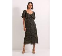 Womens DP Luxe Bow Front Puff Sleeve Metallic Midaxi Dress Black 8