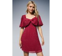 Dorothy Perkins Dp Luxe Bow Front Puff Sleeve Metallic Mini Dress In Red red 18