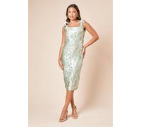 Womens DP Luxe Bow Shoulder Jacquard Midi Dress Green 12