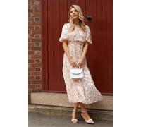 Dorothy Perkins Dp Luxe Chiffon Jacquard Puff Sleeve Midi Dress In Pink pink 14