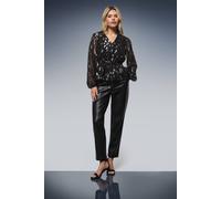 Dorothy Perkins Women's DP Luxe Drawstring Waist Frill Detail Long Sleeve Blouse in Black | Size: 8 Dorothy Perkins Black 8