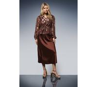 Dorothy Perkins Women's DP Luxe Drawstring Waist Frill Detail Long Sleeve Blouse in Chocolate | Size: 10 Dorothy Perkins Chocolate 10