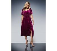 Dorothy Perkins Women's DP Luxe Gathered Waist Velvet Midi Dress in Berry | Size: 8 Dorothy Perkins Berry 8