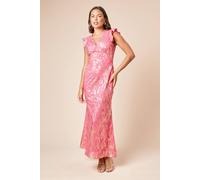 DP Luxe Metallic Frill Shoulder Maxi Dress Dorothy Perkins Dusky 8
