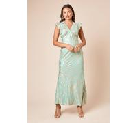 Dorothy Perkins Dp Luxe Metallic Frill Shoulder Maxi Dress In Green green 8