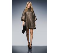 Dorothy Perkins Women's DP Luxe Metallic Jacquard Blouson Sleeve Mini Dress in Bronze | Size: 14