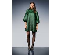 Dorothy Perkins Women's DP Luxe Metallic Jacquard Blouson Sleeve Mini Dress in Green | Size: 10 Dorothy Perkins Green 10