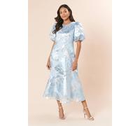 DP Luxe Metallic Jacquard Puff Sleeve Midi Dress Dorothy Perkins Blue 10