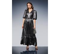 Dorothy Perkins Dp Luxe Metallic Puff Sleeve Tiered Maxi Dress In Silver silver 12
