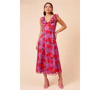 DP Luxe Printed Jacquard Chiffon Ruffle Front Sleeveless Midi Dress Dorothy Perkins Floral 14