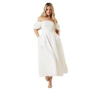 Womens DP Luxe Seersucker Square Neck Midi Dress Ivory 10