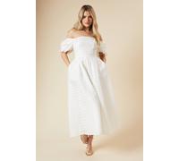 Womens DP Luxe Seersucker Square Neck Midi Dress Ivory 10