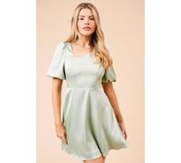 Womens DP Luxe Square Neck Puff Sleeve Mini Dress Sage 12