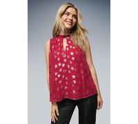 Dorothy Perkins Women's DP Luxe Star Jacquard Keyhole Sleeveless Top in Red | Size: 10 Dorothy Perkins Red 10