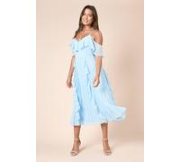 DP Petite Luxe Ruffle Front Cold Shoulder Midi Dress Dorothy Perkins Blue 8