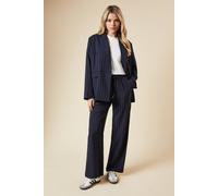 Dorothy Perkins Elasticated Waist Wide Leg Stripe Trouser In Navy navy 12