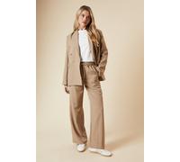Dorothy Perkins Elasticated Waist Wide Leg Stripe Trouser In Stone stone 16