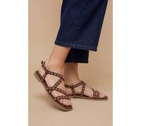 Dorothy Perkins Women's Ellis Faux Suede Studded Gladiator Flat Sandals in Brown | Size: 4 Dorothy Perkins Brown 4