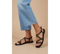Dorothy Perkins Women's Ellis Faux Suede Studded Gladiator Flat Sandals in Natural Black | Size: 4 Dorothy Perkins Natural Black 4