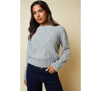 Womens Embellished Neck Fairisle Cable Crew Neck Jumper Grey Marl XL