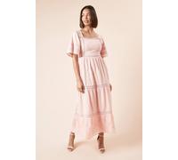 Dorothy Perkins Embroidered Front Angel Sleeve Midi Dress In Pink pink 10