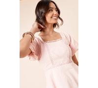 Dorothy Perkins Embroidered Front Square Neck Top In Pink pink