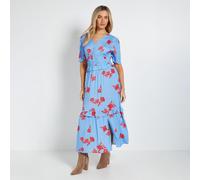 Dorothy Perkins Empire Shirred Bodice Button Detail Maxi Dress BLUE FLORAL SIZE 10