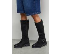 Dorothy Perkins Faith: Bia Faux Suede Knee High Biker Boots In Natural Black natural black