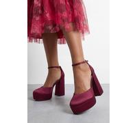 Dorothy Perkins Faith: Cadence Satin Closed Toe Chunky Platform Heeled Shoes In Berry berry