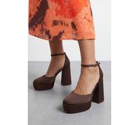 Dorothy Perkins Faith: Cadence Satin Closed Toe Chunky Platform Heeled Shoes In Chocolate chocolate