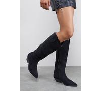 Dorothy Perkins Faith: Cali Faux Suede Low Heel Western Knee Boots In Natural Black natural black