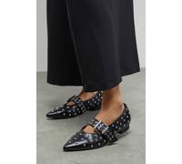 Faith: Clarissa Faux Leather Studded Pointed Ballerinas Faith Black 6