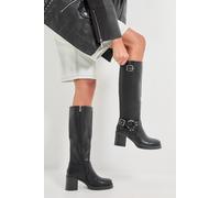 Dorothy Perkins Faith: Cleo Faux Leather High Block Heel Knee High Biker Boots In Black black 6