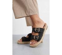 Dorothy Perkins Faith: Elissa Textured Double Buckle Footbed Sandals In Black black