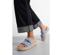 Dorothy Perkins Faith: Elissa Textured Double Buckle Footbed Sandals In Blue blue