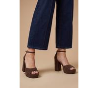 Dorothy Perkins Faith: Hope Faux Suede Peeptoe High Block Heel Platform Sandals In Chocolate chocolate