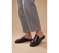 Dorothy Perkins Faith: Jackie Faux Cracked Leather Ruched Front Slip-On Backless Loafers In Black black