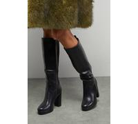 Faith: Keira Faux Leather Platform High Block heel Knee Boots Faith Black 8